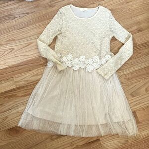 A’reve Dress Womens M Floral Crochet Lace Tulle cream White Whimsical Fairy Core